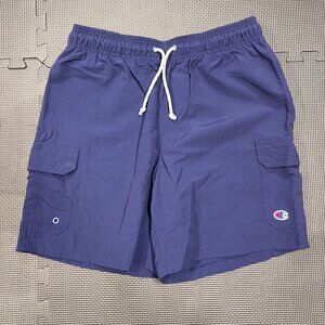 Champion Mens Athletic Shorts M Blue Nylon Drawstring Elastic Waist Cargo Pocket